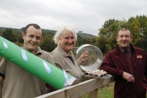 Owen Joiner and Gill Pipes from WWT and Mark Murray from Sainsbury's get ready for the birthday party.